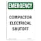 Signmission OSHA EMERGENCY, 10" Height, Decal, 10" H, Portrait, Compactor Electrical Shutoff OS-EM-D-710-V-10434 - alternate 1
